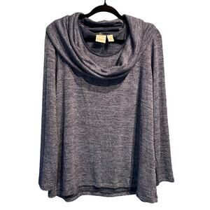 Chico's Size 3 Extra Large Lightweight Sweater Detachable Cowl neck Blue Silver